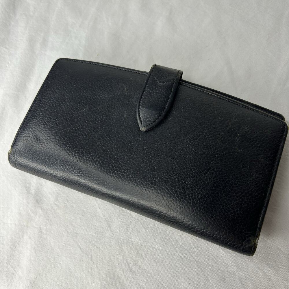 Vintage Coach Black Pebbled Leather Bi Fold Card Kiss Lock Coin *SEVERAL BLEMISH
